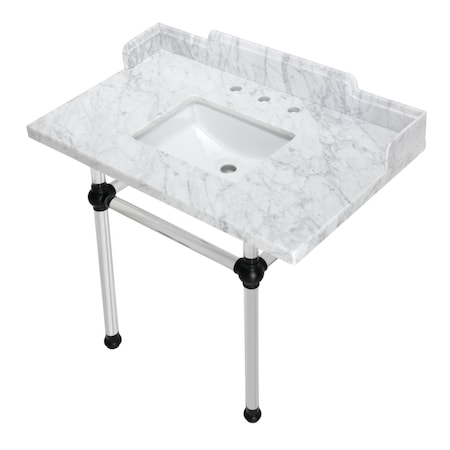 Kingston Brass 36 Carrara Marble Console Sink with Acrylic Legs, Marble WhiteMatte Black LMS3630MASQ0